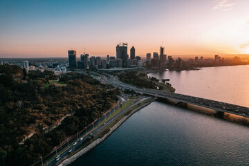 The city of Perth on the Swan River at sunrise