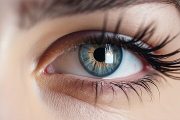 Fototapeta premium Stunning female eye in macro with natural makeup; chic and detailed. Generative AI