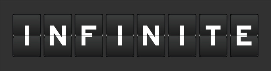 Black color analog flip board with word infinite on gray background