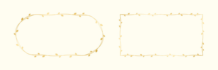 Gold vine frame wedding elegant wreath set. Golden frame with botanical design. Vector isolated illustration.