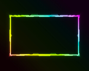 Abstract rainbow colors neon stream overlay gui screen border frame with glow effect