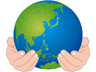 地球を手で包む　持つ