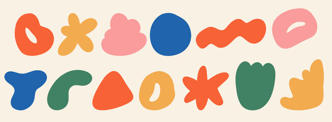 Hand drawn doodle abstract aesthetic shapes symbols illustration vector set banner wallpaper background modern pattern design big high quality blue pink red yellow green colour isolated background