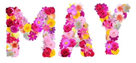 word may with various colorful flowers
 - obrazy, fototapety, plakaty