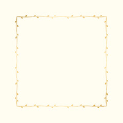 Square golden frame with botanical design. Round vine frame wedding elegant wreath. Vector isolated illustration.