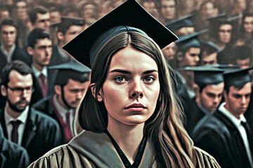 Obraz premium young graduate in a square academic cap on the background of the university