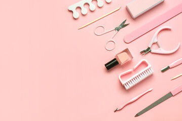 Composition with cosmetics and accessories for manicure or pedicure with copy space for text....