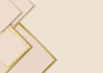 Luxury background geometric shapes Cream color with shiny gold elements.