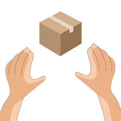 Vector hand and a box. Handle with care business