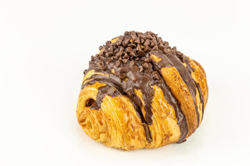 Chocolate croissant isolated on white background, clipping path included