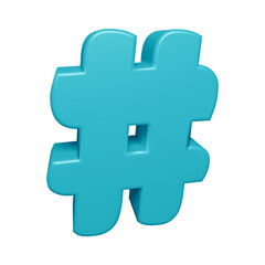 Blue hashtag symbol or icon design in 3d rendering