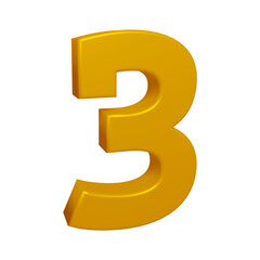 Naklejka premium Golden number 3 in 3d rendering for math, business and education concept