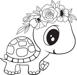 Baby Turtle svg,Turtle Cut File,Turtle With Flower svg,Turtle Lineart,Floral Turtle svg,Turtle Clipart,Turtle svg,Turtle Png,Sea Turtle svg