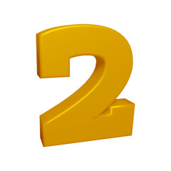 Golden number 2 in 3d rendering for math, business and education concept