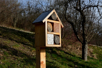 insect hotel for nesting wild insects which needs irregular chambers which in the city there is a...