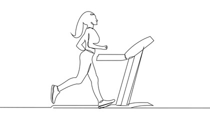 continuous line drawing of a woman running on a treadmill