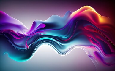 Abstract fluid iridescent holographic neon curved wave in motion colorful background 3d render. Gradient design element for backgrounds, banners, wallpapers, posters and covers. AI Generative