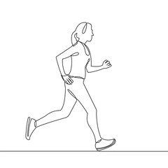Fototapeta na wymiar Continuous one line drawing. Sport running woman on white background. Vector illustration.
