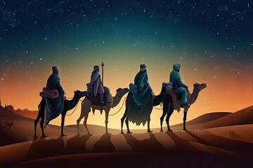 Epiphany in Bethlehem: Illuminating the Star of the Three Magi Kings - Melchior, Caspar, and Balthasar. Generative AI