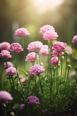 Beautiful Beauty of Nature: A Bunch of Pink Flowers Blooming atop a Lush Green Field: Generative AI