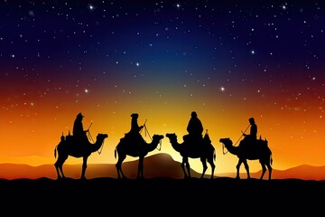 Magi Kings of Orient Illuminating the Star of Bethlehem: Melchior, Caspar and Balthasar Celebrating the Epiphany: Generative AI