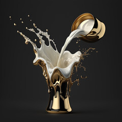milk pouring splash isolated on black background