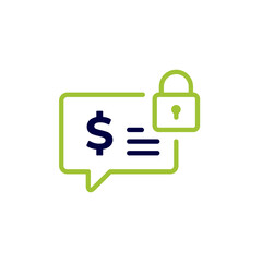 icon vector concept of suggestions of financial protection and safe investments illustrated with dollars in comments and padlock symbols. Can used for social media, website, web, poster, mobile apps