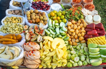 A mix of various tropical fruit,on sale along the Riverside of Phnom Penh,Cambodia.