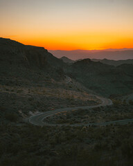 Desert landscape view at sunset on Route 66, Oatman, Arizona