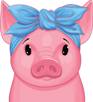 Cute Pig with bandana,Pig vector,Cartoon Pig,Farm Animal,Animal Vector,Cute Pig,Pink Pig Vector,Pig Face Vector,Pig Cut File,Pig Svg,Pig Clipart