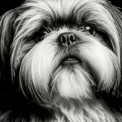 Studio shot with cute shih tzu dog portrait with the curiosity and innocent look as concept of modern happy domestic pet in ravishing hyper realistic detail by Generative AI.