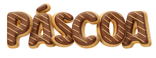Easter name with donut shaped chocolate texture realistico in brazilian portuguese 3d render