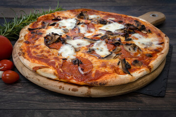 Homemade Pizza with mozzarella and mushrooms