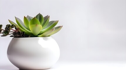 Background of a succulent plant. White Background. Wallpaper illustration. Front view with copy space for text information or content. Concept of minimalist, decor, clean. Generative AI.