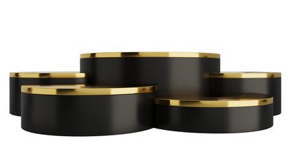 Black Gold Luxury Podium Product Display Stand On Transparent Background Minimal Showcase. 3D Render Illustration
