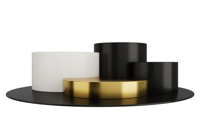Black Gold Luxury Podium Product Display Stand On Transparent Background Minimal Showcase. 3D Render Illustration