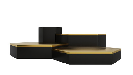 Black Gold Luxury Podium Product Display Stand On Transparent Background Minimal Showcase. 3D Render Illustration