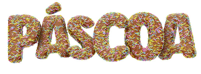 Easter name with chocolate texture and colorful sprinkles in Brazilian Portuguese in realistic 3d render