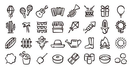 Festa Junina icon set (Hand-drawn line version)