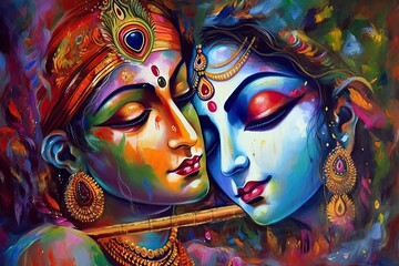 Krishna and Radha (symbol of Devine love). Generative AI