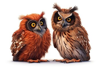 Fototapeta premium two owls in front of white background