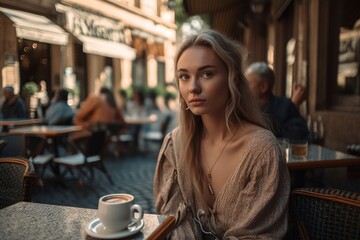 Beautiful young woman in the street cafe