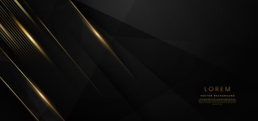 Abstract elegant black background with golden line and lighting effect sparkle. Luxury template award design.