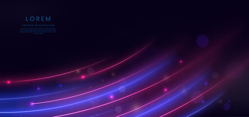 Fototapeta na wymiar Abstract technology futuristic glowing blue and pink light curved lines with high-speed effect on dark blue background.
