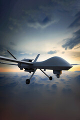 Fototapeta na wymiar AI illustration of remotely piloted aircraft flying high above the clouds
