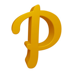 Obraz premium Golden alphabet letter p in 3d rendering for education concept