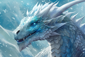 A Ice Dragon With Glistening Blue And White Scales, With An Icy Breath That Can Freeze Anything It Touches. Generative AI