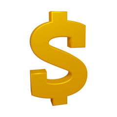 Golden dollar symbol or icon design in 3d rendering
