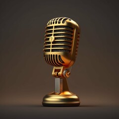 gold retro microphone ,podcast,studio generative Ai