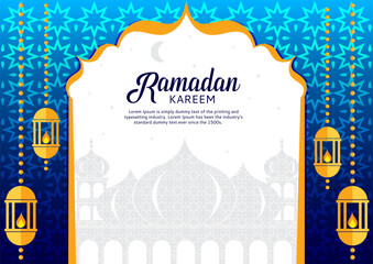 ramadan kareem greeting card with a frame and a mosque in the middle_white background size A4